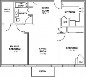 Floor Plan  C1 & C2 - 2 Bedroom, 1 Bath