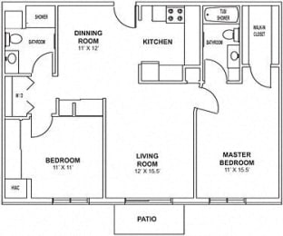 Floor Plan  E1 & E2 - 2 Bedroom, 2 Bath