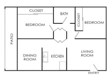 Floor Plan  2 Bed - 1 Bath
