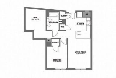  Floor Plan One Bedroom w/ Den