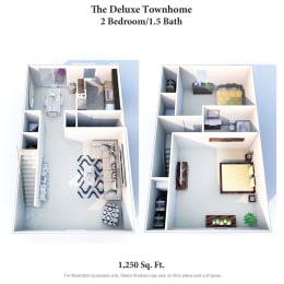 2 bed 1 bath floor plan E at Miamisburg by the Mall, Miamisburg, OH