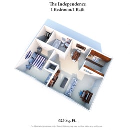 1 Bedroom 1 Bath Floor Plan at Revere Village Apartments, Centerville