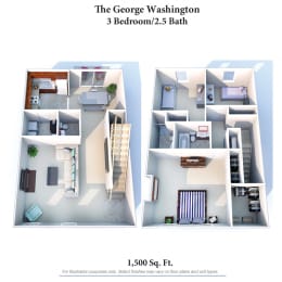 3 Bedroom 2 Bath Floor Plan at Revere Village Apartments, Ohio