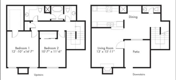 B4 - 2 bedroom 1.5 bath Floor Plan at Aviare Place, Texas