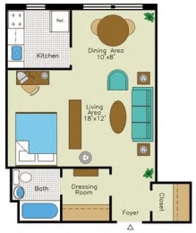 Studio 1 bathroom B Floorplan at Quebec House, Washington, 20008