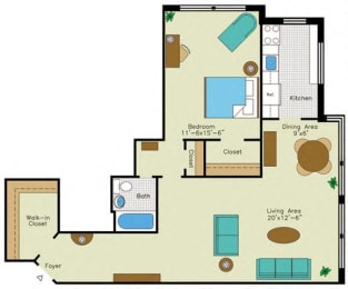 1 bedroom 1 bathroom Floorplan at Quebec House, Washington