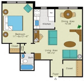 1 bedroom 1 bathroom C Floorplan at Quebec House, Washington, DC, 20008