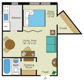 Studio 1 bathroom E Floorplan at Quebec House, Washington