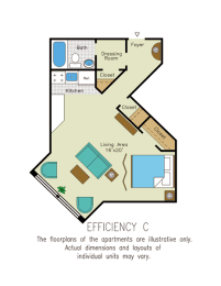 Studio 1 bathroom F Floorplan at Quebec House, Washington, DC