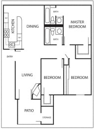 3 Bedroom 2 Bath Floor Plan at Stonebridge, Phoenix, AZ, 85032