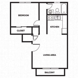  Floor Plan 1 bedroom, 1 bath