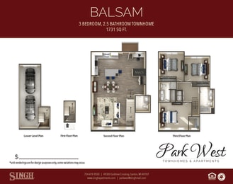 Balsam Floor Plan at Park West, Michigan