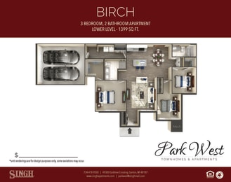 Birch Floor Plan at Park West, Michigan, 48187