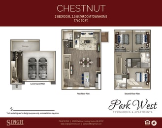 Chestnut Floor Plan at Park West, Canton, MI, 48187