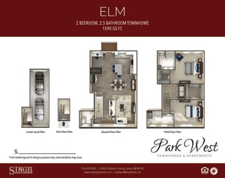 Elm Floor Plan at Park West, Canton, 48187