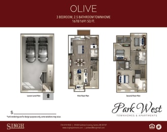 Olive Floor Plan at Park West, Canton, Michigan