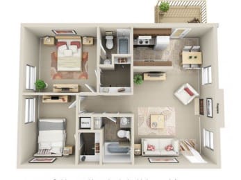  Floor Plan 2 Bed 2 Bath