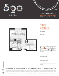 Cedar Floor Plan at 520 Lofts, Allentown, 18101