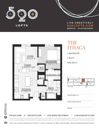 Ithaca Floor Plan at 520 Lofts, Allentown, 18101