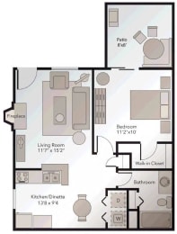 1 Bedroom 1 bath Floor Plan at Silvertree, Westerville, OH