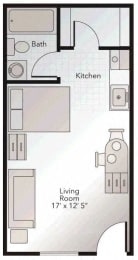 Studio 1 bath Floor Plan at Silvertree, Westerville, OH, 43081
