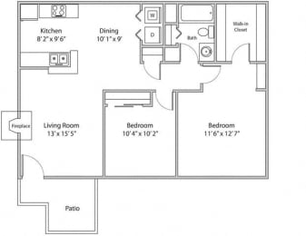 2 Bedroom 1 bath Floor Plan at Karric Place of Dublin, Dublin