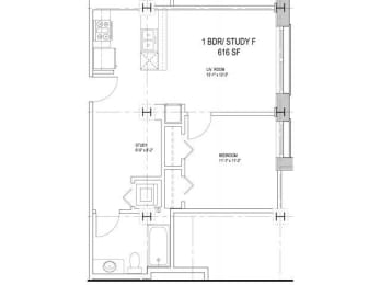 Floor Plan  1 Bedroom w/Study