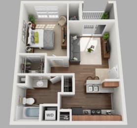 3d 1 bedroom floor plan | Plantation at the Woodlands Apartments in The Woodlands, TX