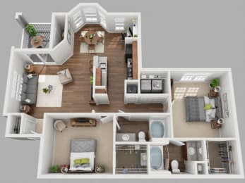 3d 2 bedroom floor plan | Plantation at the Woodlands Apartments in The Woodlands, TX
