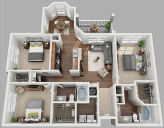 3 Bed 2 Bath Floor Plan | 1,386 Sq. Ft. at Volare at the Woodlands, The Woodlands, 77384