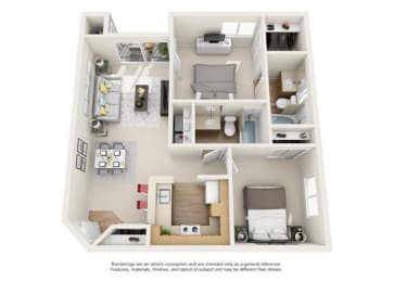 3d 2 bedroom floor plan | Element Deer Valley Apartments Phoenix, Arizona