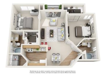3d 2 bedroom floor plan | Element Deer Valley Apartments Phoenix, Arizona