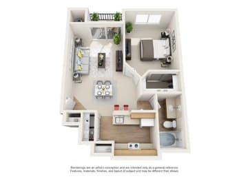 3d 1 bedroom floor plan | Element Deer Valley Apartments Phoenix, Arizona