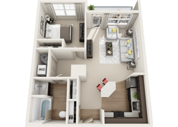 3d 1 bedroom floor plan | The Tribute Apartments in Raleigh, NC