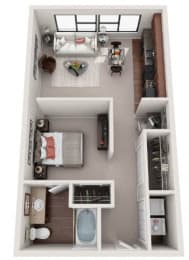 3d 1 bedroom loft floor plan | Gramercy on the Park Apartments in Dallas, TX
