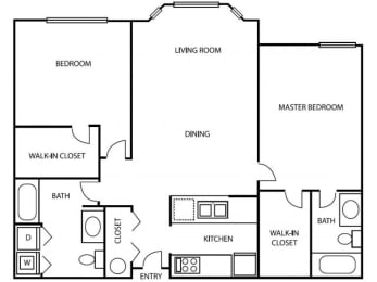 2 Bedroom 2 Bathroom B2 Floorplan at Axcess 15 Apartments, 1500 Northeast 15th Avenue, Oregon