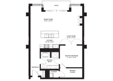  Floor Plan 1 Bed 1 Bath