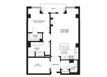  Floor Plan 1 Bed 1 Bath with Den