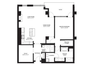  Floor Plan 1 Bed 2 Bath with Den
