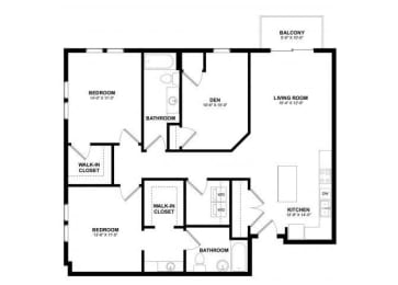  Floor Plan 2x2 Den C