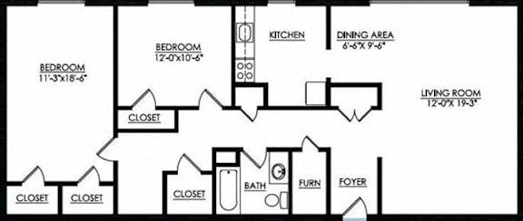  Floor Plan 2 Bedroom 1 Bath