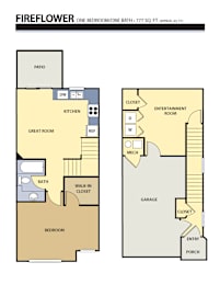 One bed one bath floorplan with walk-in closet at Liberty Hill Apartments, Draper, UT