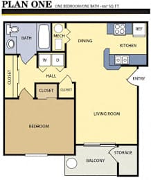 Floor Plan  One Bedroom/One Bath