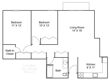 2 bed 1 bath F Floor plan at Hillsborough Apartments, Minnesota, 55113