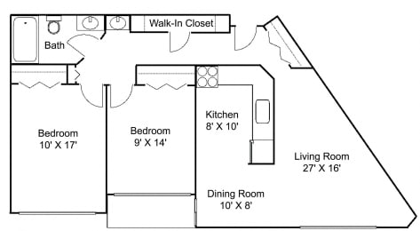 2 bed 1 bath g Floor plan at Hillsborough Apartments, Roseville, MN