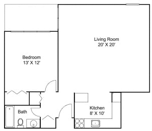 1 bed A 1 bath  Floor plan at Hillsborough Apartments, Minnesota, 55113
