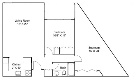 2 bed 1 bath K Floor plan at Hillsborough Apartments, Roseville, Minnesota