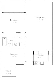 1bed 1 bath O  Floor plan at Hillsborough Apartments, Roseville, MN