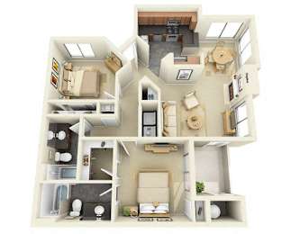 2 Bedroom 2 Bathroom Floor Plan