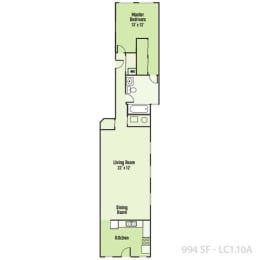 1 Bedroom A 1 Bath Floor Plan at Lockerbie Court on Mass Ave, Indianapolis